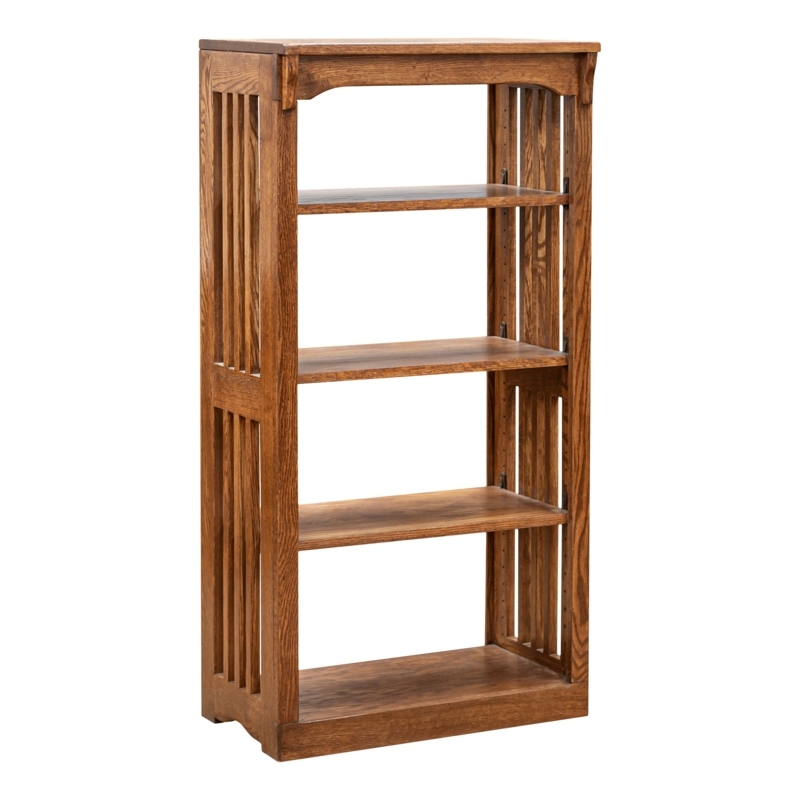 Bookcase Spindle Sides Open Back Mission Oak Arched