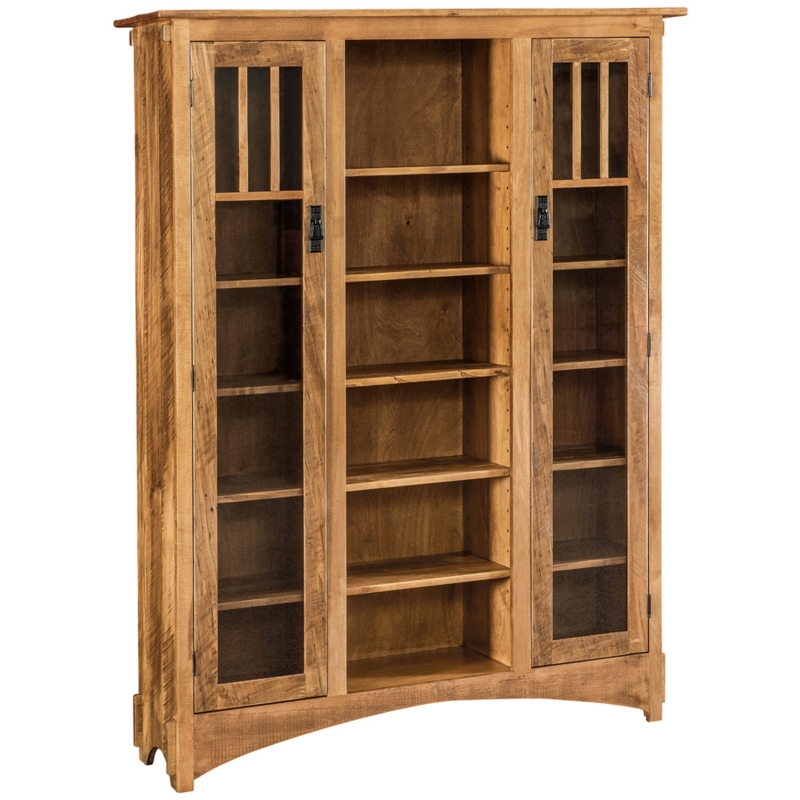 Bookcase Triple Section Glass Side Doors Open Center