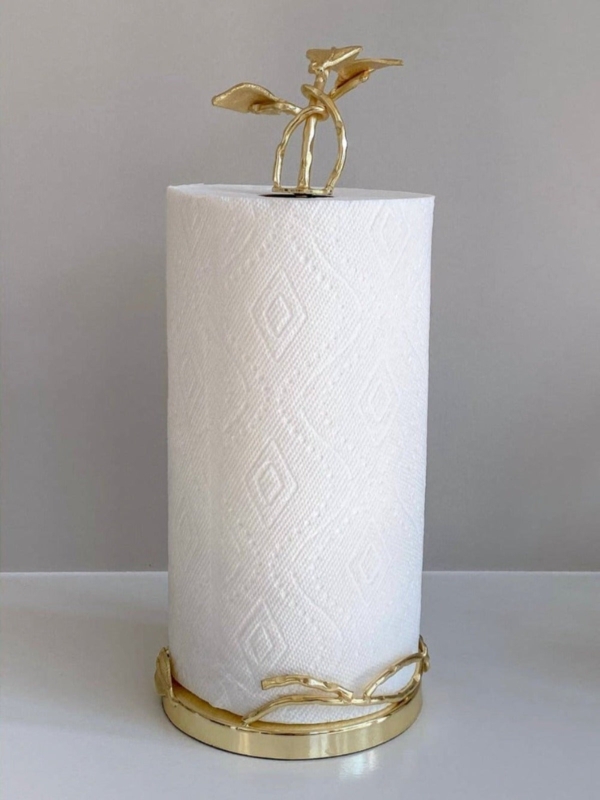 Botanical Glam Gold Paper Towel Holder, Branch and Leaf Motif Stand