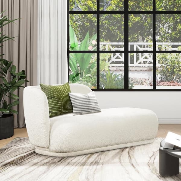 Boucle Chaise Lounge with Rounded Silhouette, Organic Shape