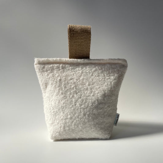 Boucle Fabric Doorstop Ivory White Textured Webbing Strap Minimalist