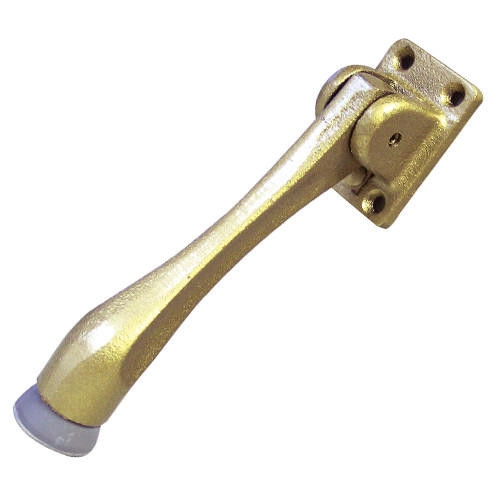Brass Toned Kick-down Door Stop with Gray Rubber Bumper