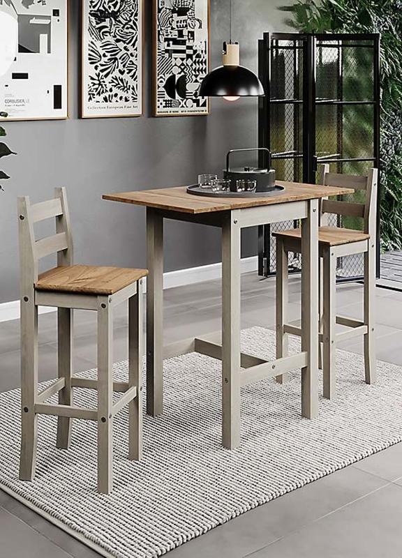 Breakfast Bar Set Grey Wash Square Top Counter Height Drop Leaf