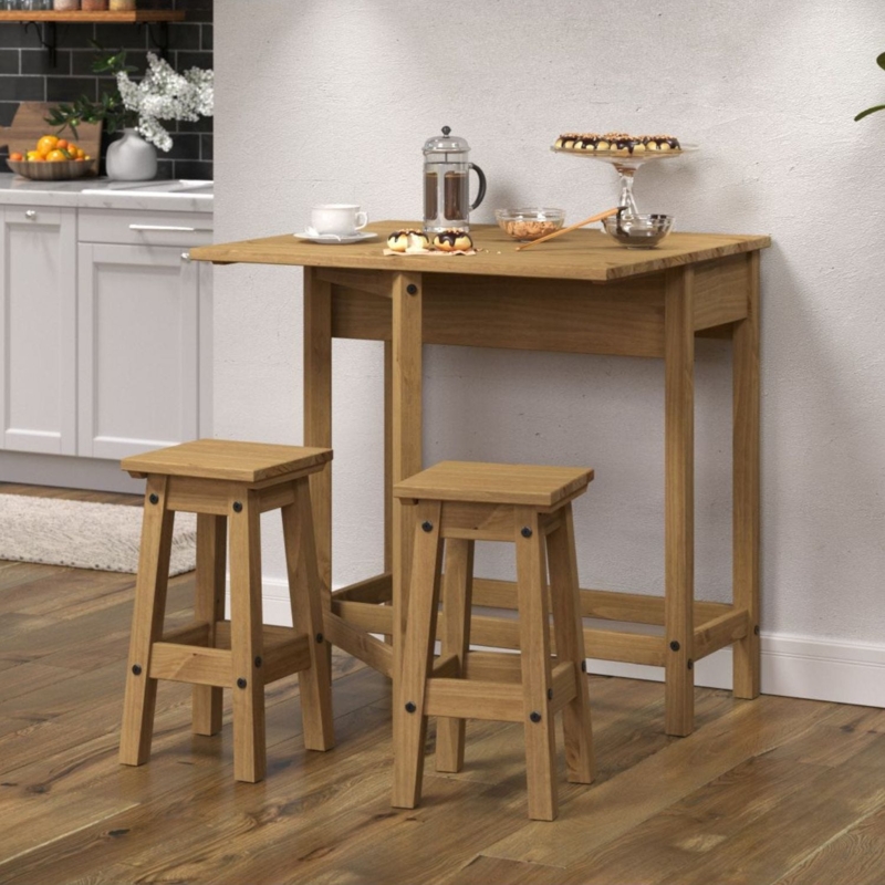 Breakfast Bar Set Honey Brown Black Bolt Details Gateleg Support