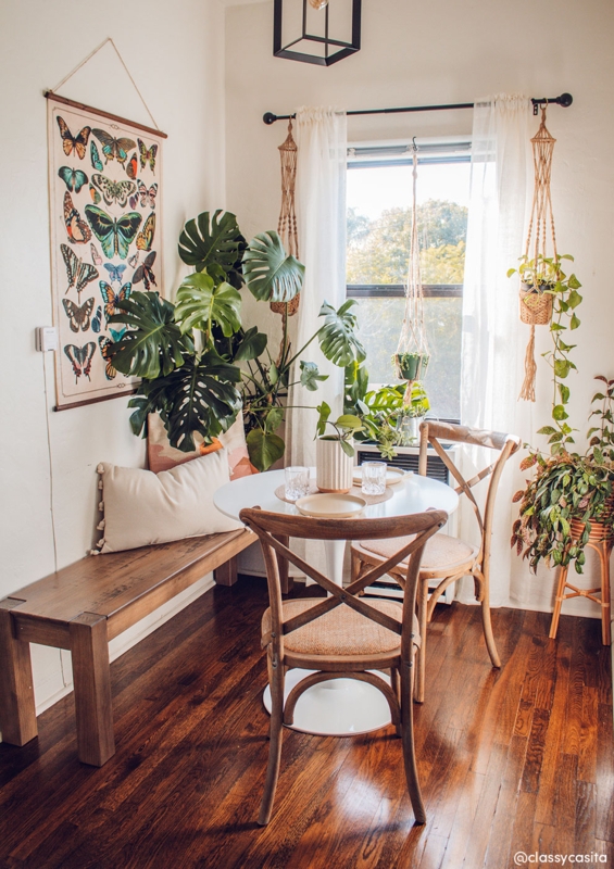 Breakfast Nook Set Small Space Boho Cross Back Chairs Macrame