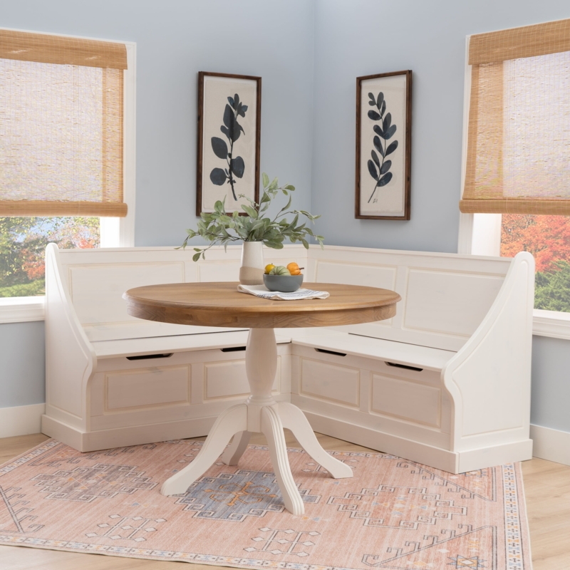 Breakfast Nook Set Two-Tone Round Kitchen Table Pedestal Storage