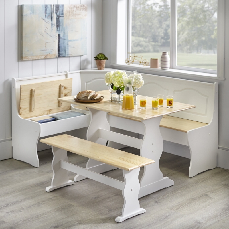 Breakfast Nook Set White Trestle Base Scalloped Backrest Two-Tone