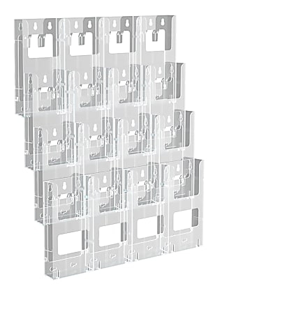 Brochure Holder featuring 16 Pockets, Clear Tiered Acrylic Wall Rack