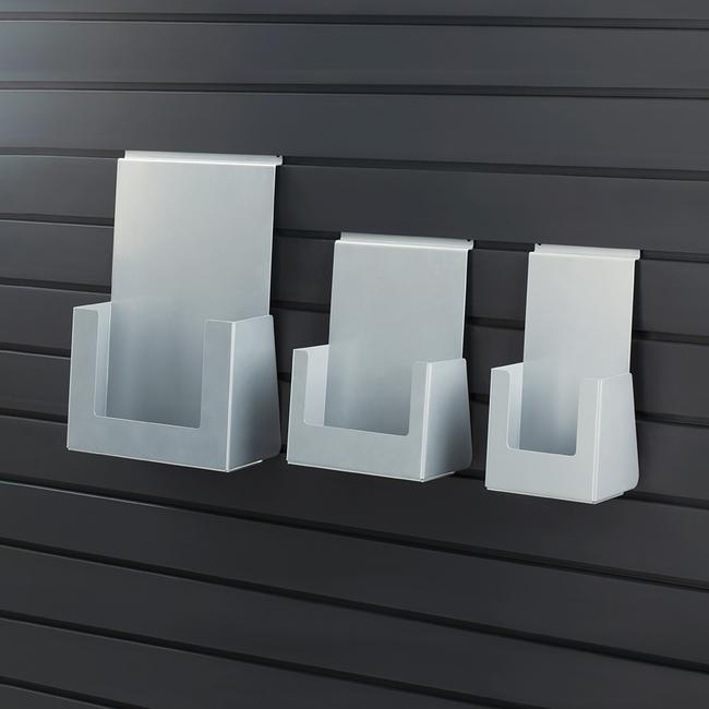 Brochure Holder is Slat Wall Compatible, Matte Silver Modular Display