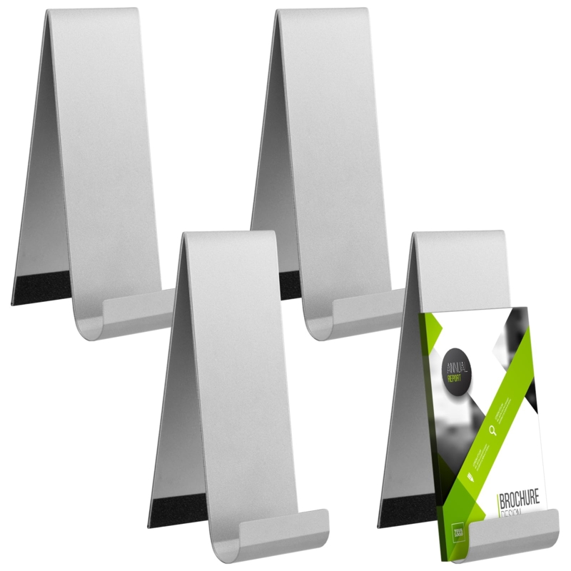 Brochure Holder with A-Frame Design, Brushed Silver Minimalist Stand