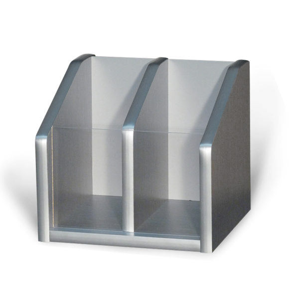 Brochure Holder with Dual Compartments, Brushed Silver Desk Organizer