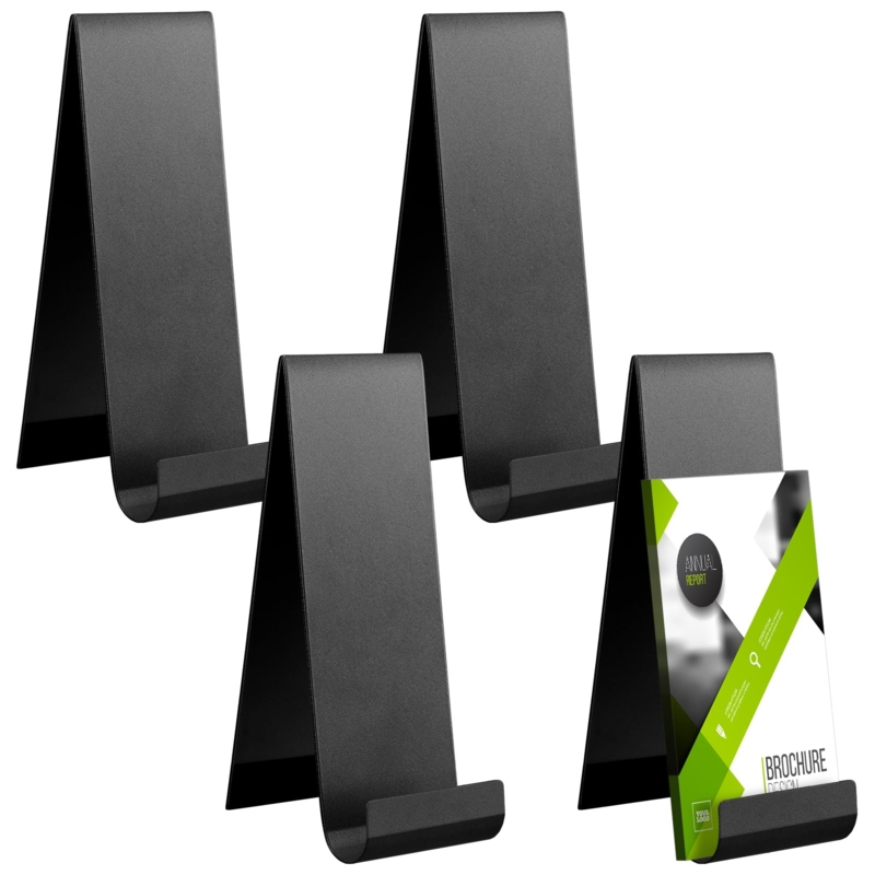 Brochure Holder with Front Retaining Lip, Matte Bent Metal Table Stand