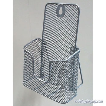 Brochure Holder with Integrated Wire Stand, Silver Mesh Desktop Stand