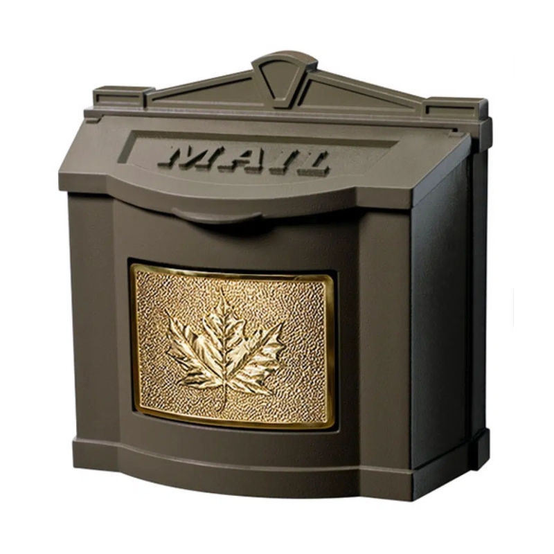 Bronze Wall Mount Mailbox Gold Maple Leaf Medallion Craftsman Style
