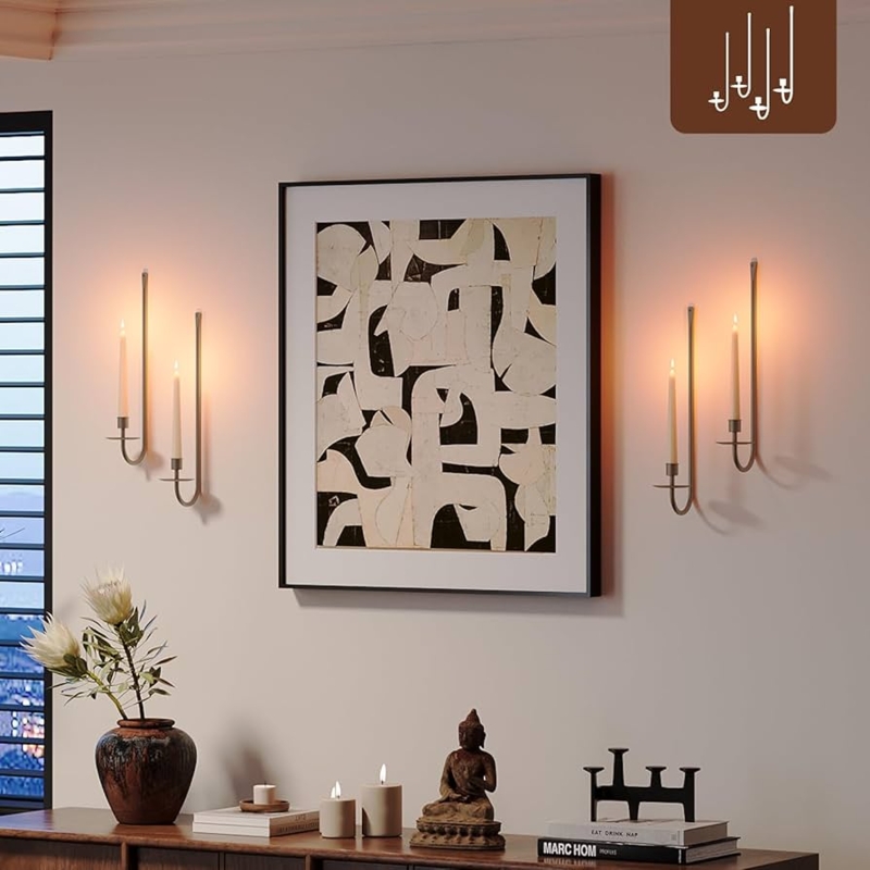 Brushed Brass Wall Sconces with Hook Shaped Arms, Set of 4