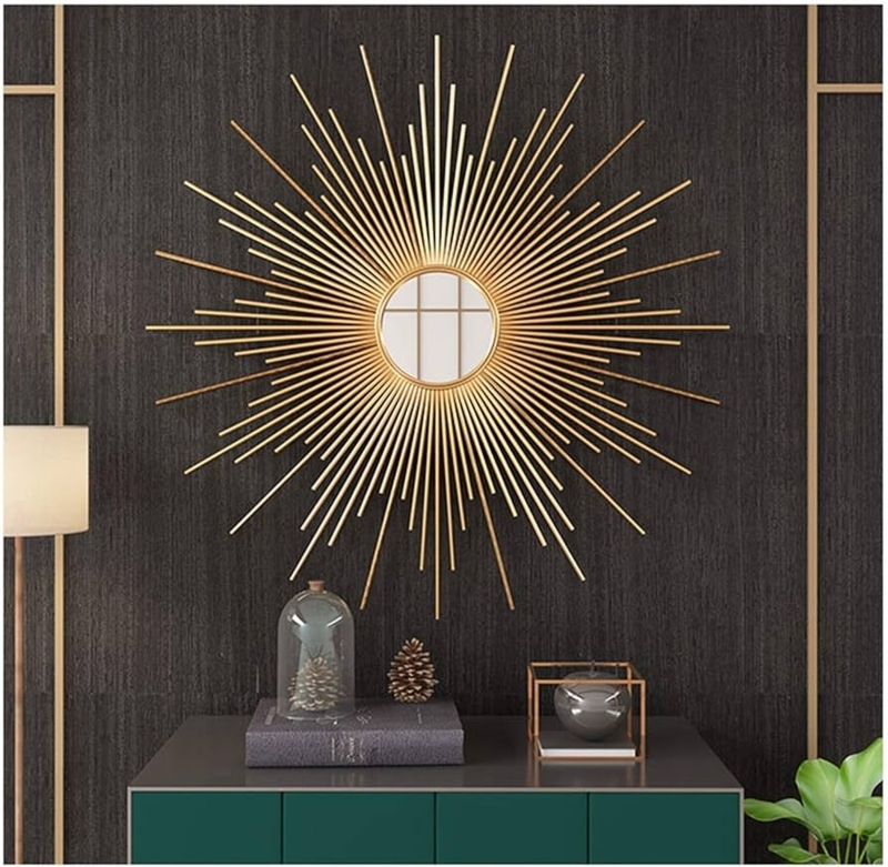 Brushed Gold Starburst Mirror: Art Deco Style with Radiating Spikes