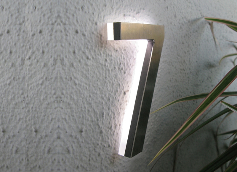 Brushed Metal Backlit House Number, Deep Profile Floating Design