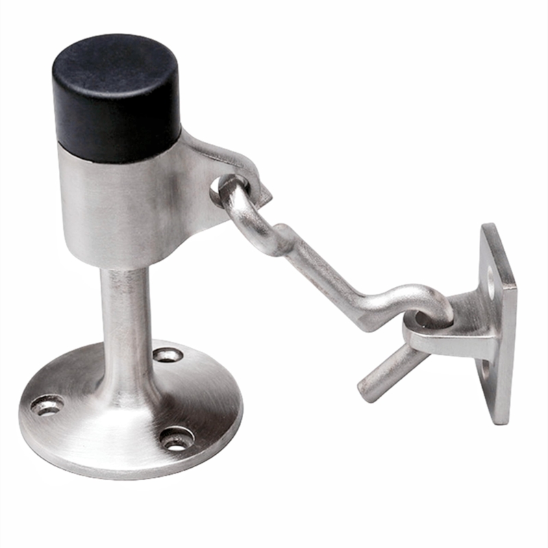 Brushed Metal Door Stopper with Integrated Cabin Hook