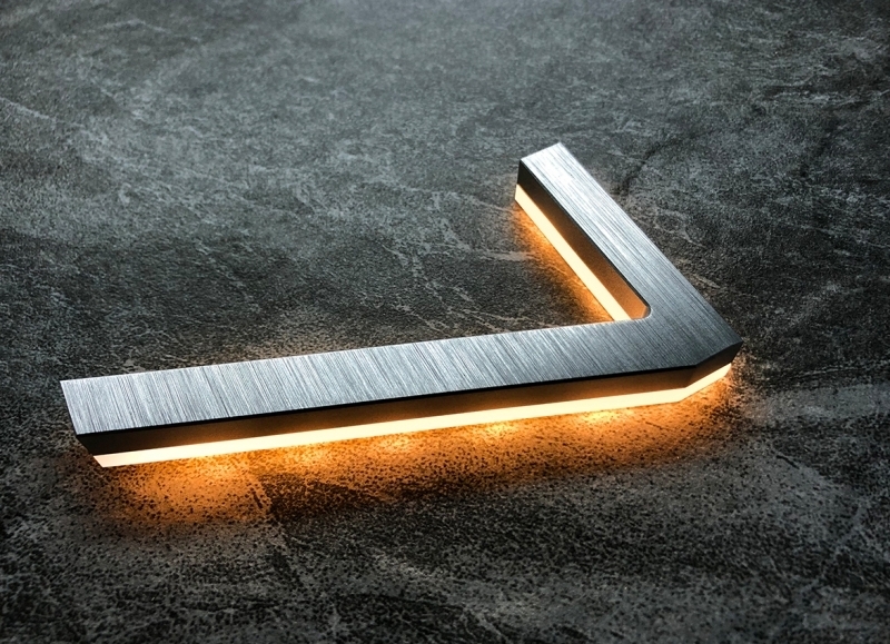 Brushed Metal House Numbers with Amber Backlighting Glow