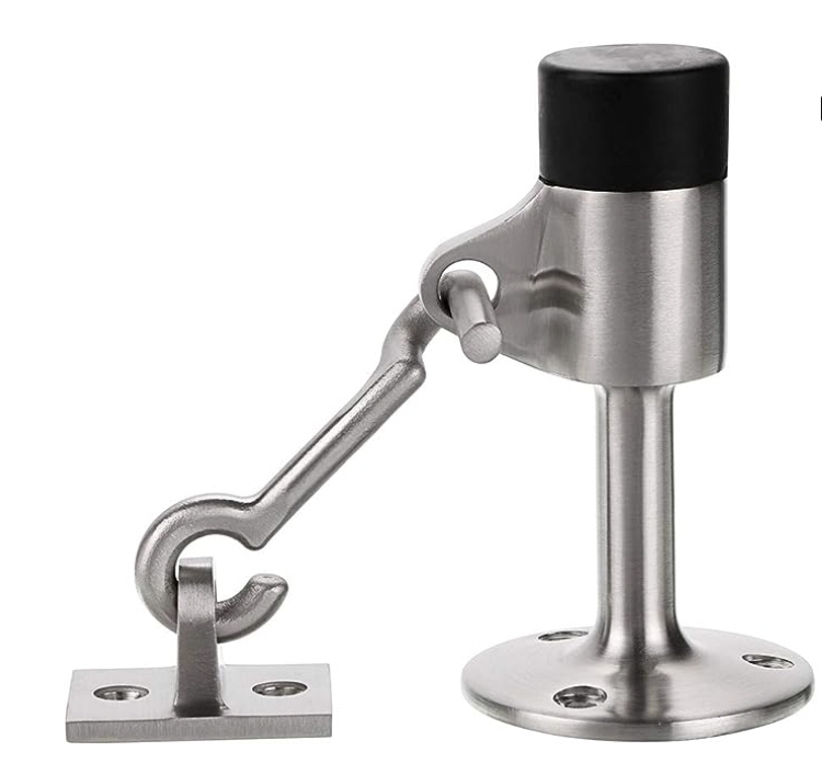 Brushed Satin Door Stopper Heavy Duty with Hook and Latch