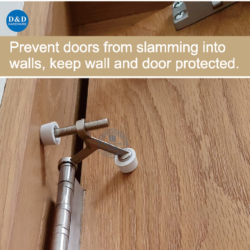 Brushed Silver Hinge Pin Door Stop, No Drill Installation