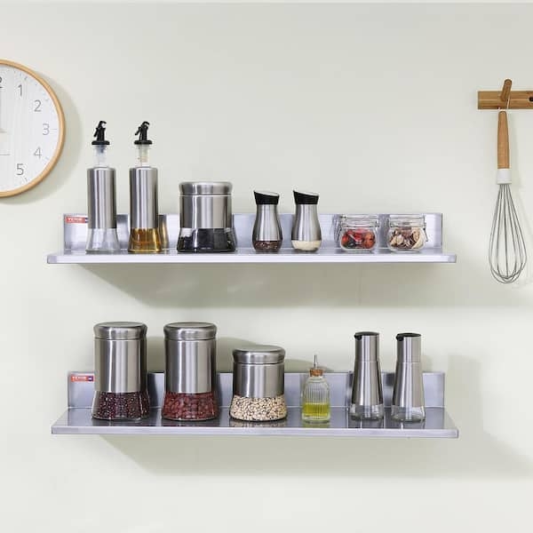 Brushed Stainless Steel Floating Shelf for Pantry Organization
