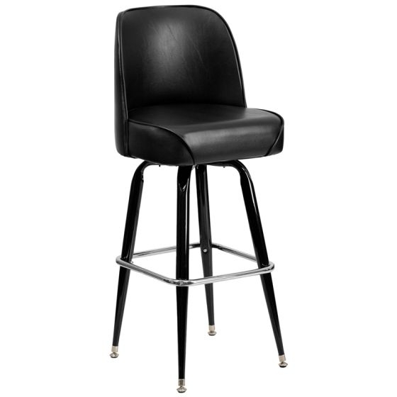 Bucket Seat Bar Stool, Polished Chrome Footrest & Tapered Legs.