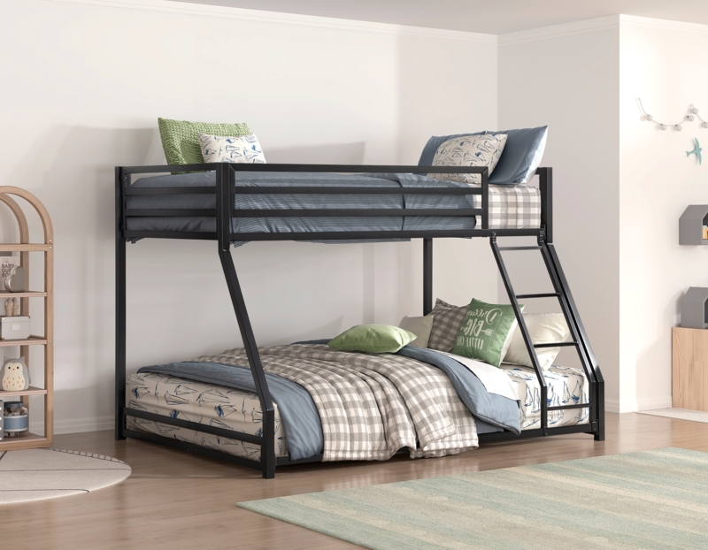 Bunk Bed Matte Black Metal Twin Over Full Slanted Ladder