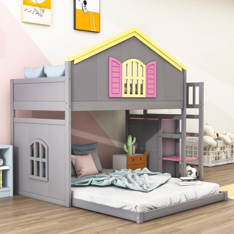 Bunk Bed with L-Shaped Configuration and Shutter Accents