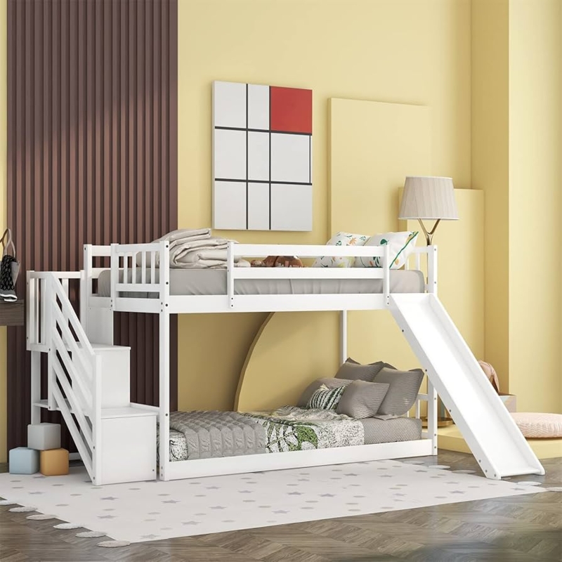Bunk Bed with Slide and Storage Staircase Floor Level Design