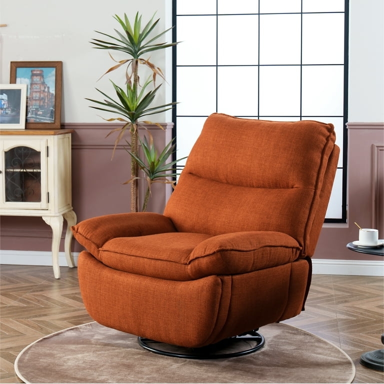 Burnt Orange Swivel Chair with Overstuffed Arms and Split Backrest