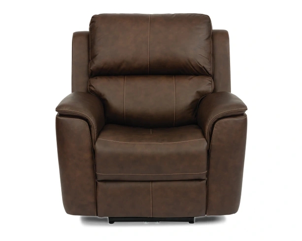 Burnt Umber Leather Power Recliner with Pillow Top Arms