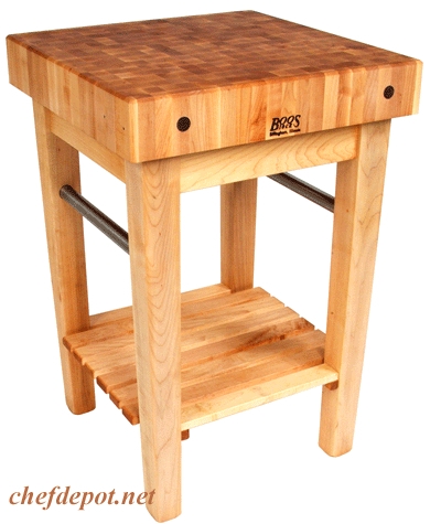 Butcher Block Table End Grain Top Slatted Shelf Tapered Legs