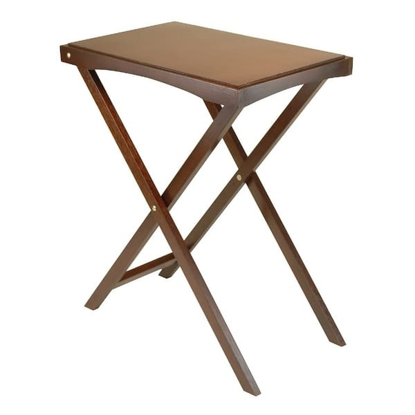 Butler Table Antique Walnut Folding X-Frame Leather-Like Top