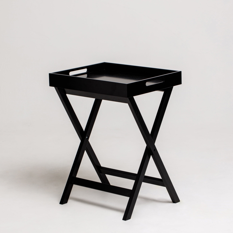 Butler Tray Table Black Folding X-Frame Deep Gallery Rail Minimalist