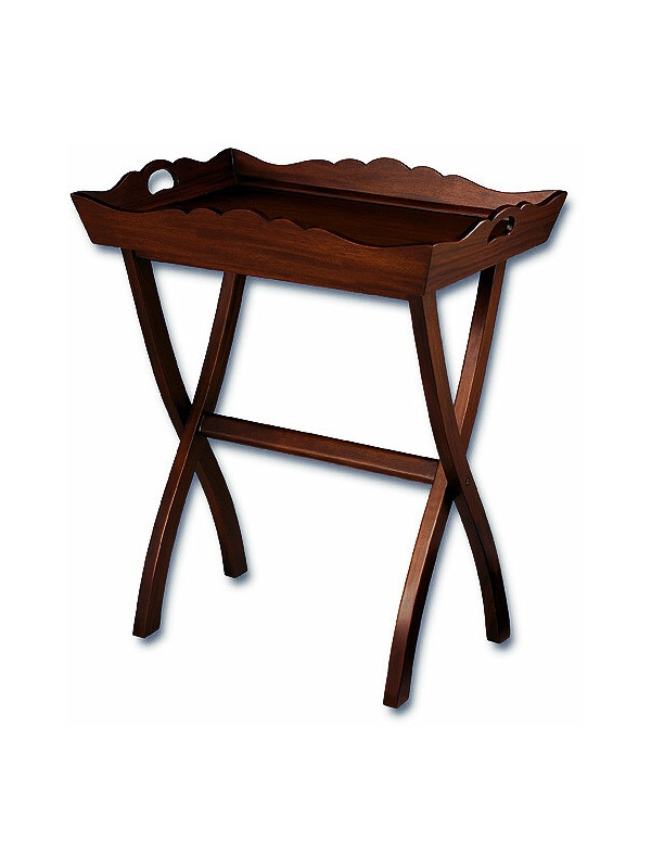 Butler Tray Table Mahogany Scalloped Edge Folding X-Frame Base