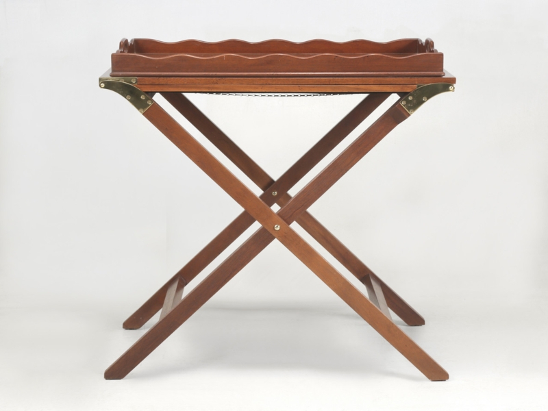 Butler Tray Table Mahogany Scalloped Folding Brass Corner Brackets