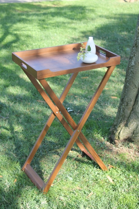 Butler Tray Table Solid Beech Wood Foldable X-Frame Portable Stand