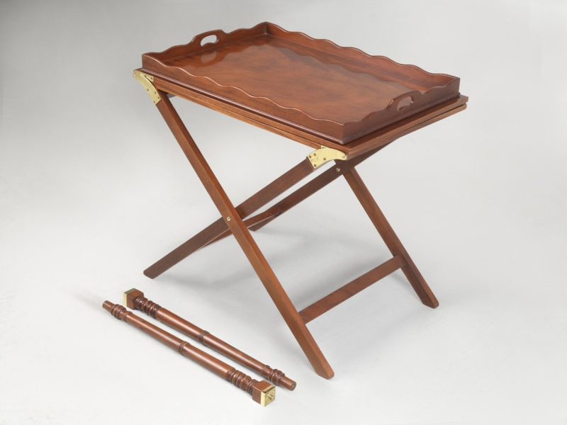 Butler Tray Table Solid Mahogany High Gloss with Extension Poles