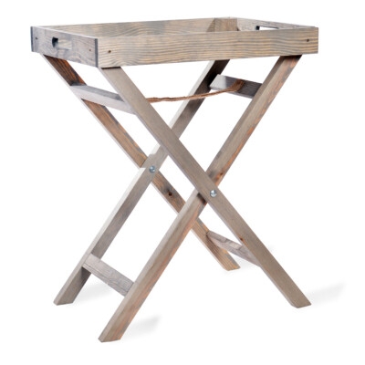 Butler Tray Table Weathered Grey Spruce Folding Rope Stabilizer