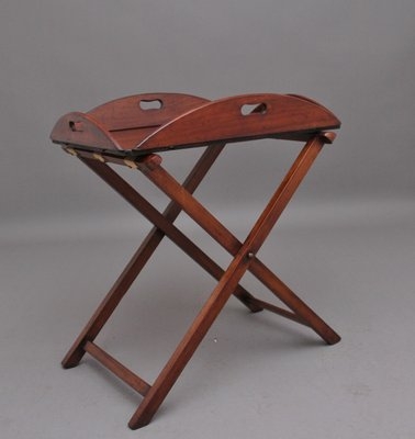 Butlers Tray Mahogany Folding Stand Curved Gallery Campaign Style