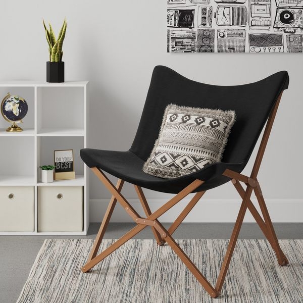Butterfly Chair Matte Black Sling Seat Wood Frame Folding