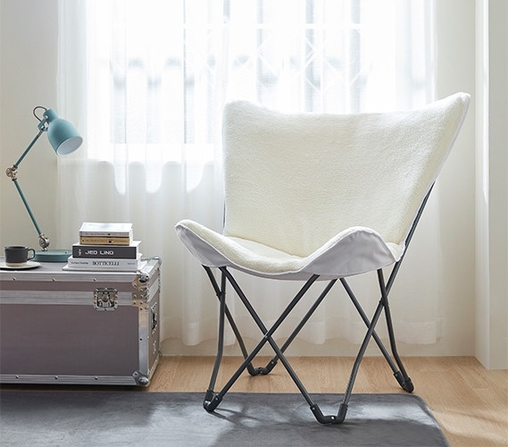 Butterfly Chair White Sherpa Fleece Oversized Black Frame