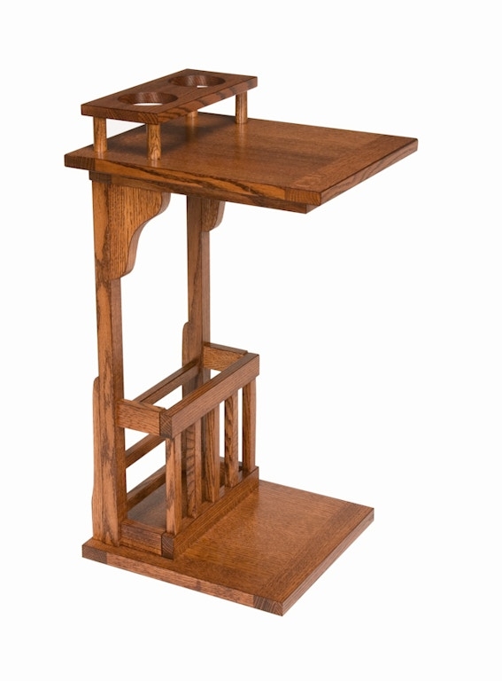 C-table Mission Honey Oak Dual Cup Holders Magazine Rack Cantilever