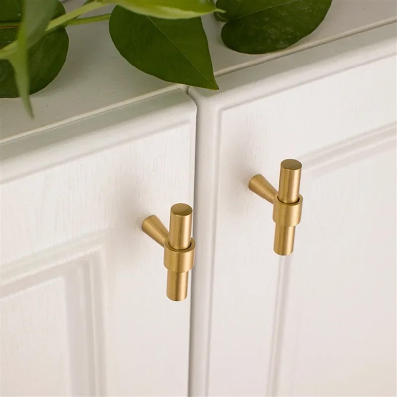 Cabinet Knobs Brushed Brass T-Bar Vertical Mount