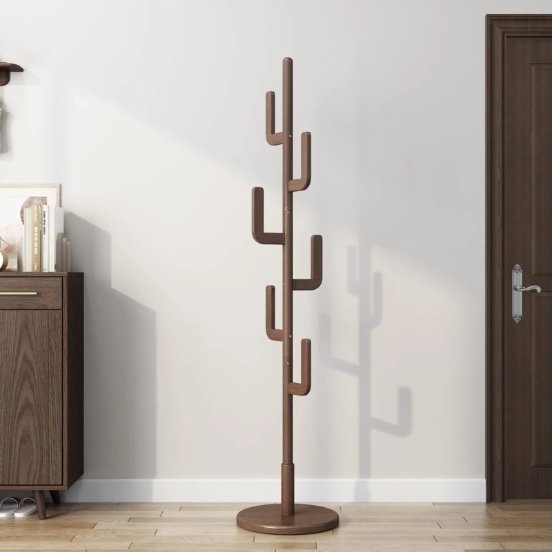Cactus Wooden Coat Rack: Walnut Brown Finish, Organic Modern Staggered Hooks