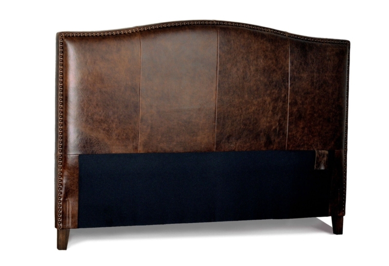 California King Size Antique brown Leather headboard for Bed with  Distressed Nail Heads