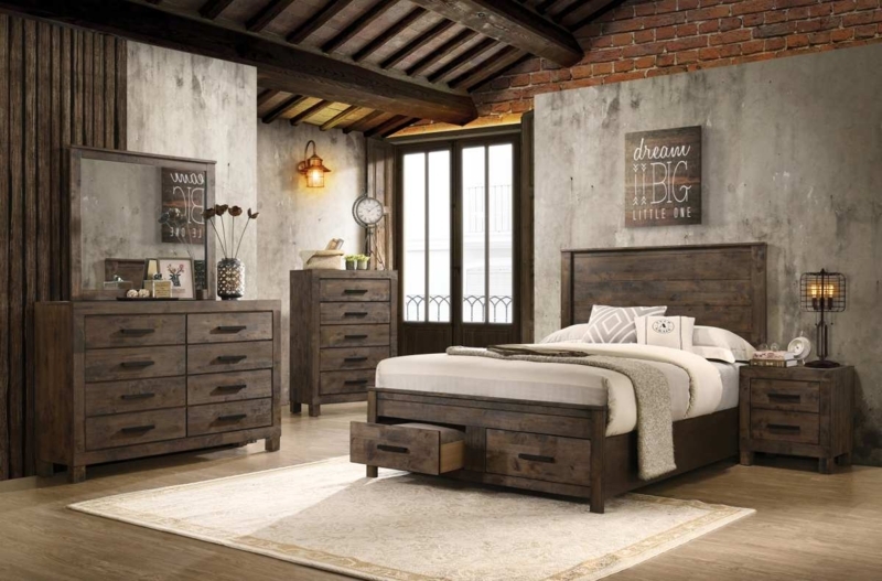 California King Storage Bed Set in Golden Brown with Slim Black Hardware