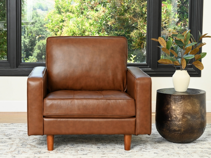Camel Leather Armchair featuring Piped Edge Details