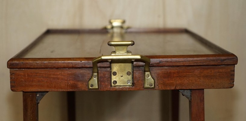 Campaign Tray Table Antique Chestnut Brass Latch Folding Stand